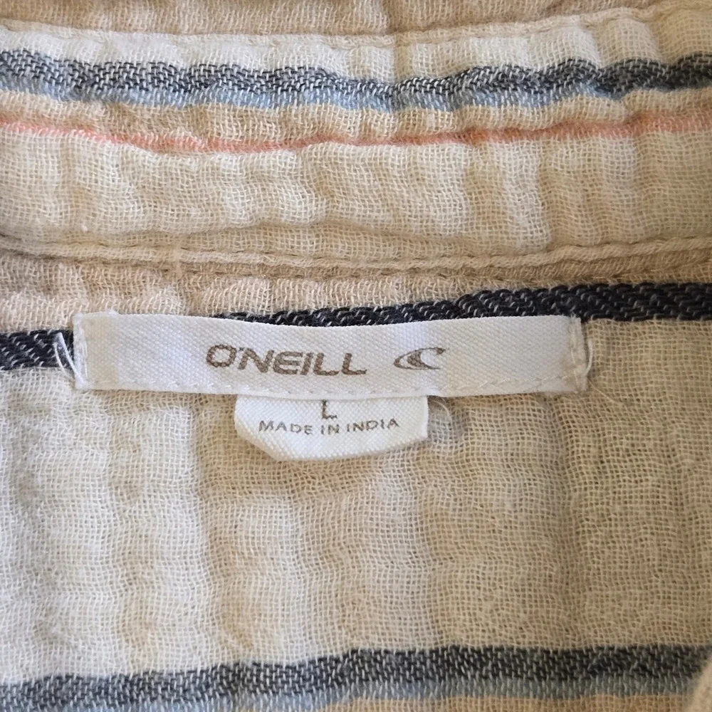 O'Neill Button Down Shirt Womens L Cream Striped Cotton Gauze Long Sleeve Easten - Picture 4 of 7